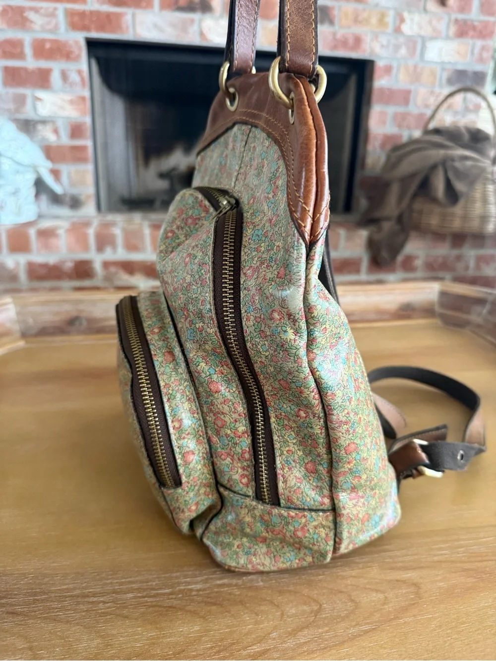 Patricia Nash Floral Mini Backpack in Brown and Pink